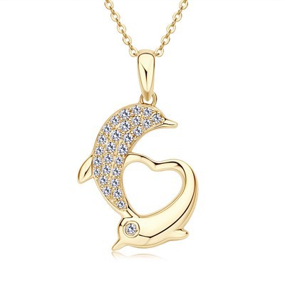 10K Solid Gold Moissanite Dolphin Pendant Necklace