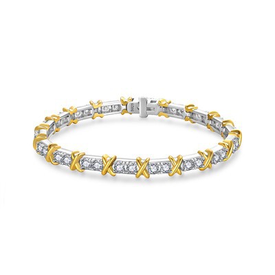 ສອງ-ໂທນ X-ສາຍແຂນເທນນິດ Moissanite ເຊື່ອມຕໍ່ດ້ວຍເງິນ 925