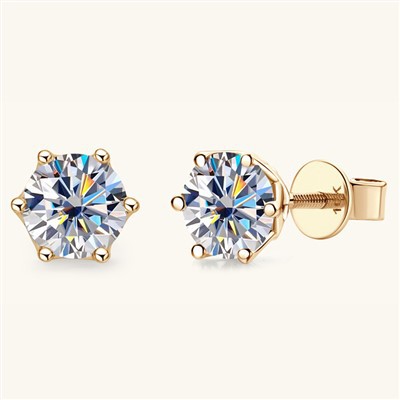Vintage Crown Moissanite Studs 10K Solid Gold